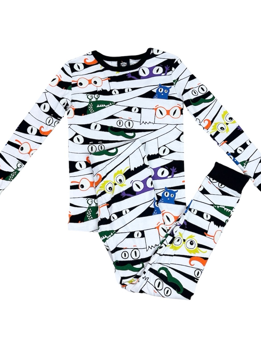 Children's Mummy Eyes Cotton Pajama Set - White with Multi-Color Accents